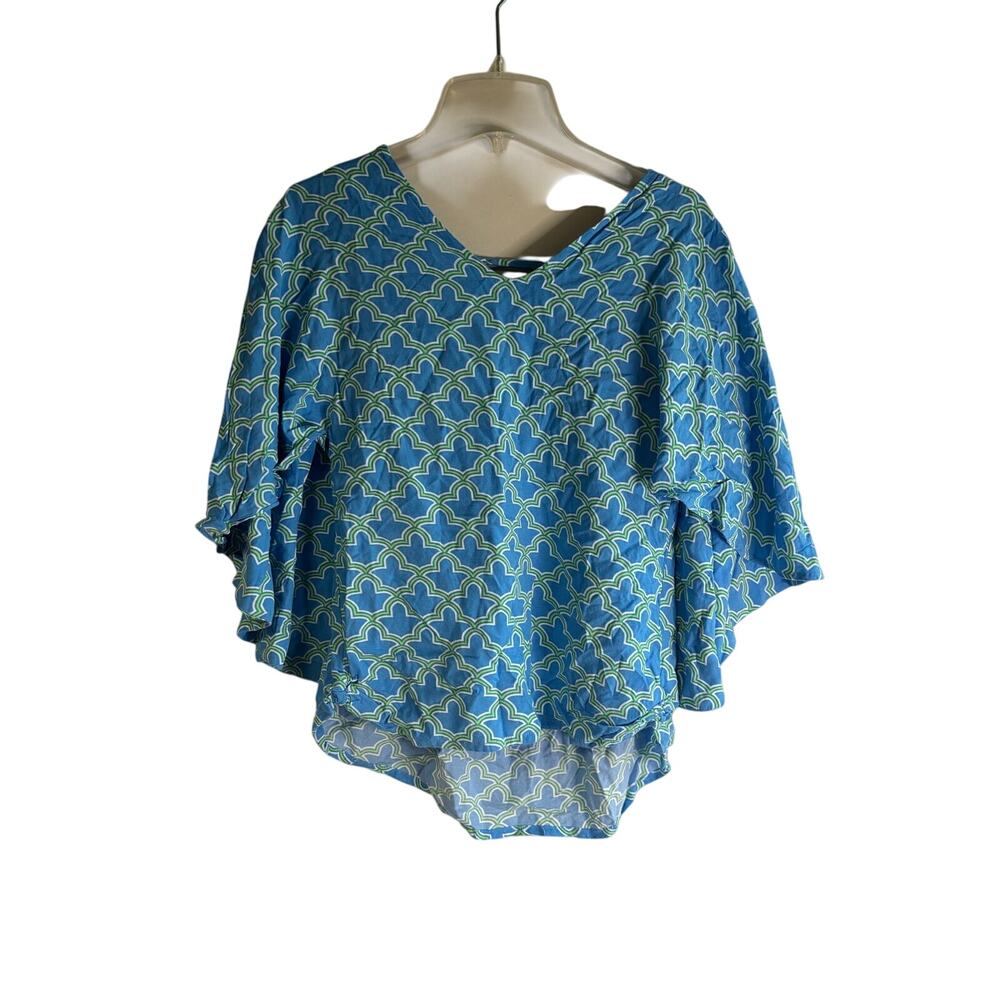 Escapada Living Blouse S Blue Green Rayon Flutter Sleeve Summer Top